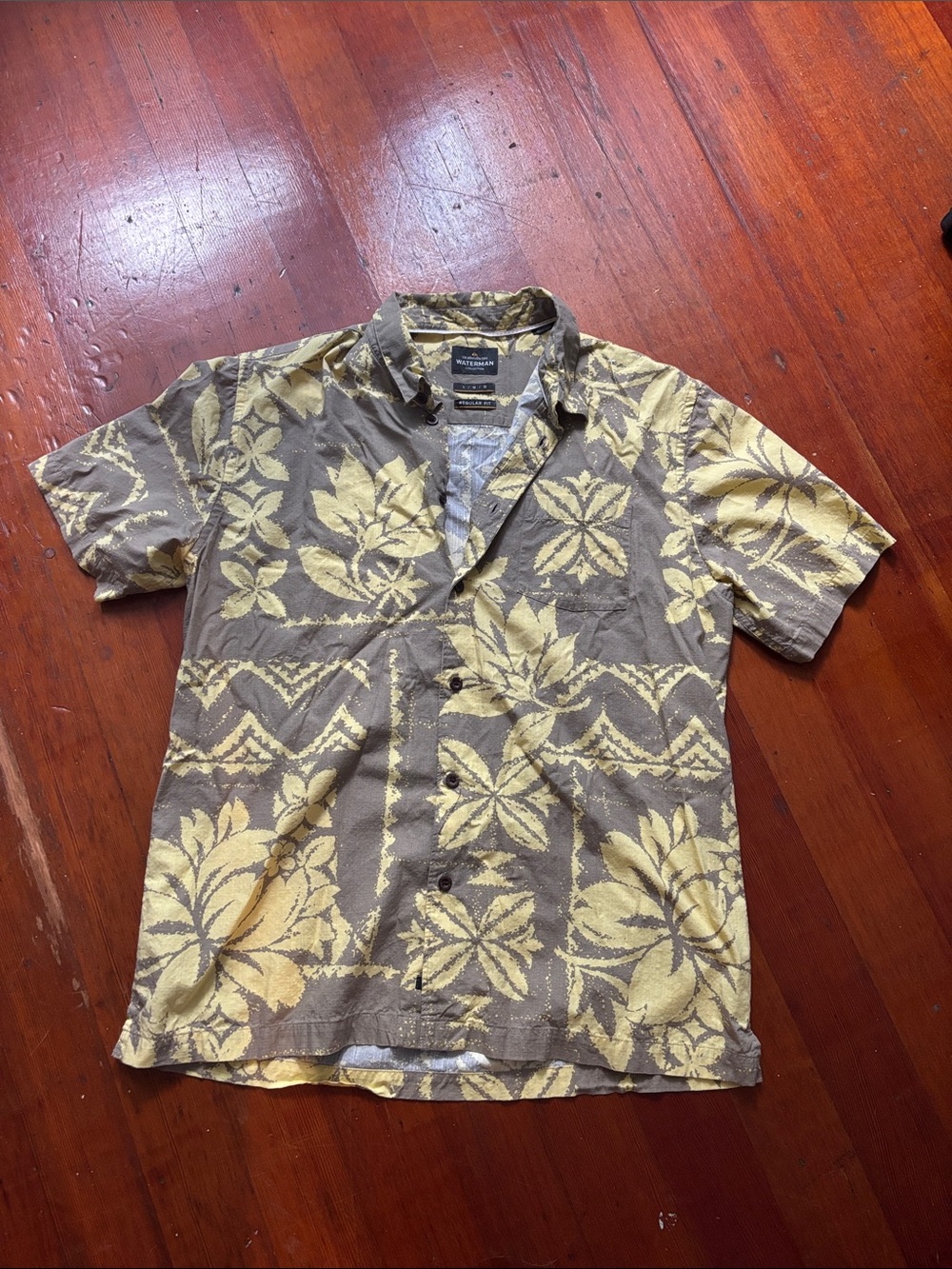 Echo Short-Sleeve Button-Down Shirt in Yellow and Brown Floral Print
